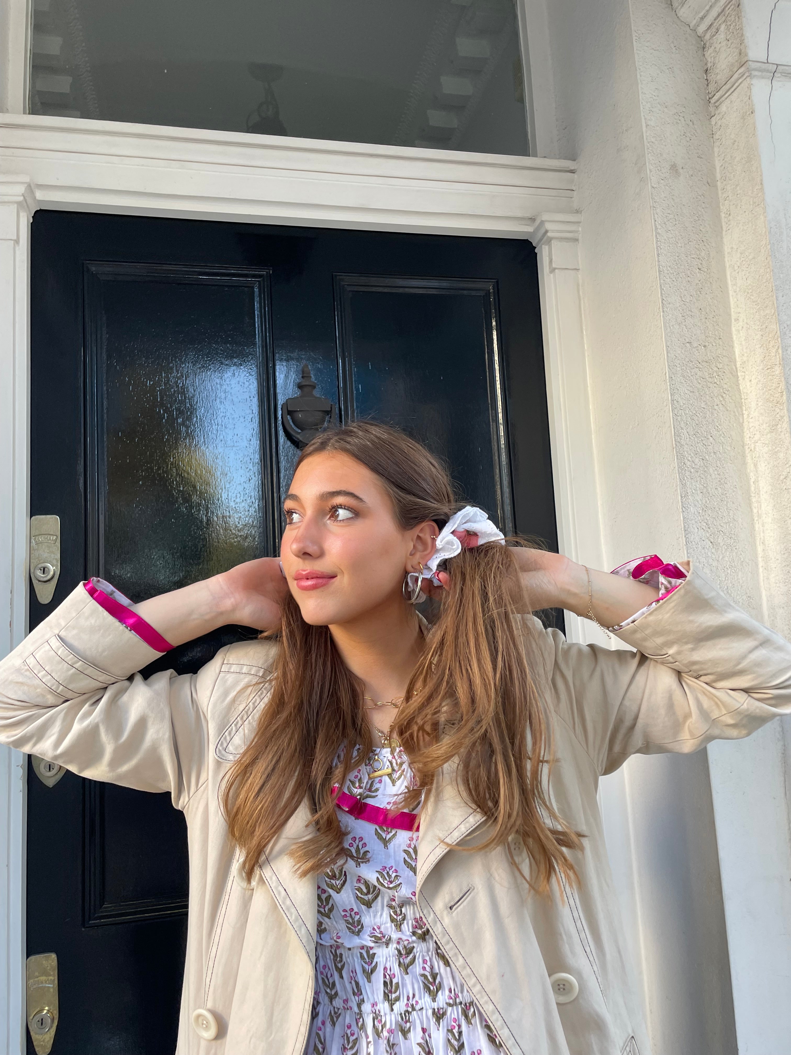 Block Print Hair Scrunchie Pink