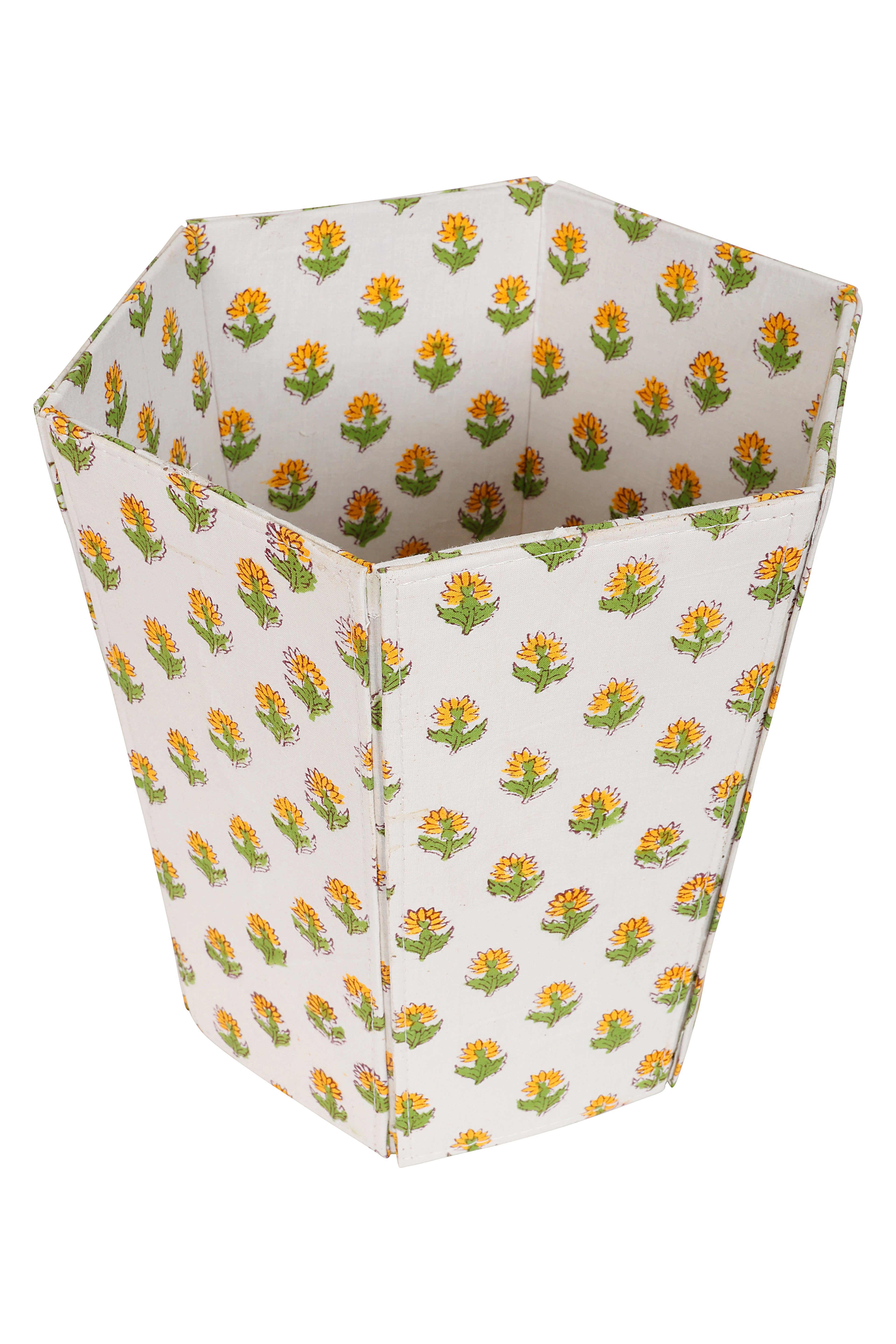 Yellow Floral Paper Waste Bin